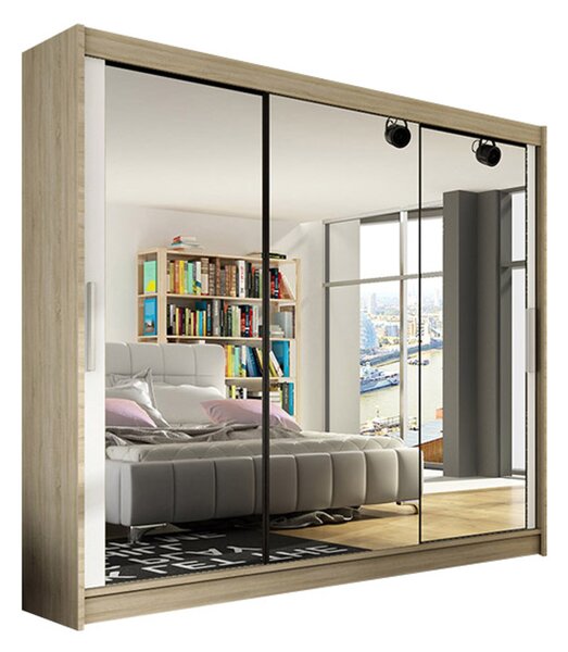 Veľká šatníková skriňa ASTON III dub sonoma/biela šírka 250 cm