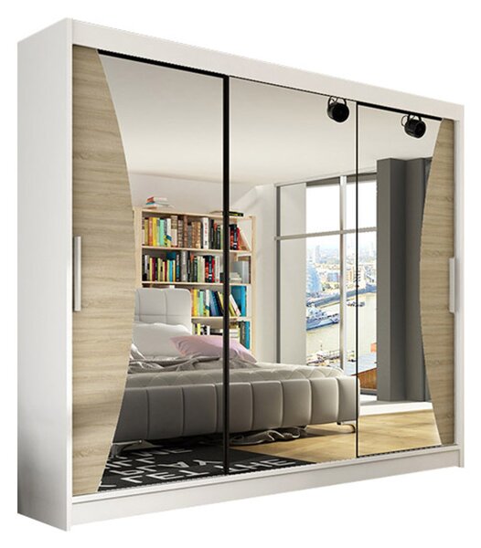 Veľká šatníková skriňa ASTON IV biela/dub sonoma šírka 250 cm