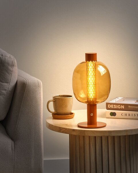 Stolná LED lampa hnedá bezdrôtová hliníková sklenené tienidlo moderné osvetlenie do interiéru