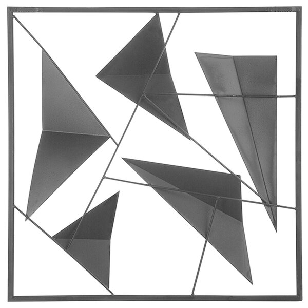 Nástenná dekorácia zlatá modrá kov 50 x 50 cm štvorcový tvar opotrebovaný vzhľad 3D geometrický dizajn moderný štýl obývačka spálňa