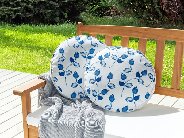 Sada 2 záhradných vankúšov biela a modrá polyester ⌀ 40 cm okrúhla vzor listov s motívom moderný dizajn dekoračný vankúš