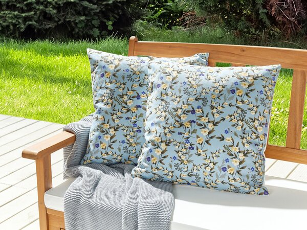 Sada 2 vonkajších vankúšov modrá polyester 45 x 45 cm štvorcová kvetinový vzor dekoračný vankúš záhrada terasa