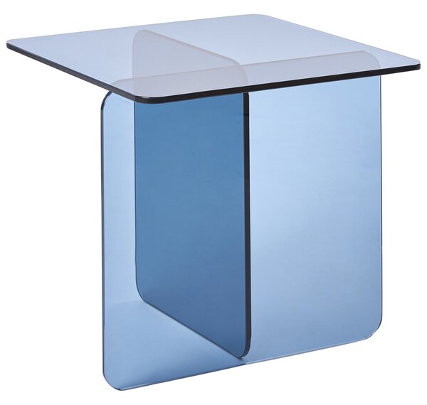 Odkladací stolík modrý sklenený 46 x 50 cm abstraktný minimalistický štýl obývacia izba