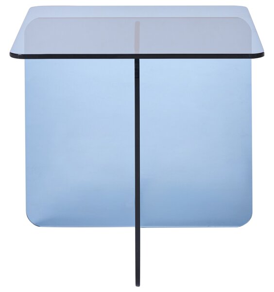 Odkladací stolík modrý sklenený 46 x 50 cm abstraktný minimalistický štýl obývacia izba