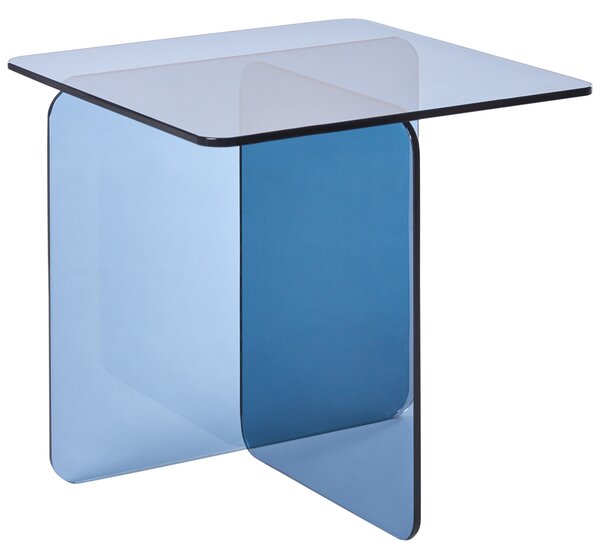 Odkladací stolík modrý sklenený 46 x 50 cm abstraktný minimalistický štýl obývacia izba