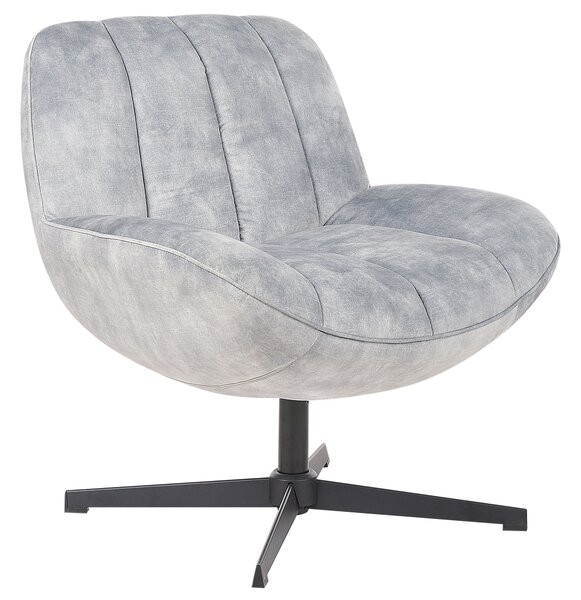 Kreslo s podnožkou sivé zamatové čalúnenie otočný podstavec prešívané sedadlo moderný mid century štýl obývačka spálňa