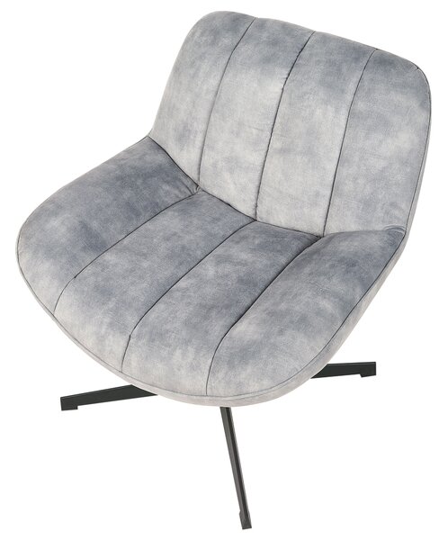 Kreslo s podnožkou sivé zamatové čalúnenie otočný podstavec prešívané sedadlo moderný mid century štýl obývačka spálňa