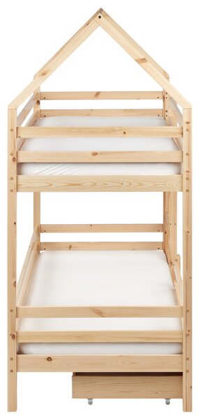 Poschodová posteľ so zásuvkami svetlohnedá borovicové drevo 90 x 200 cm domček s rebríkom detská izba