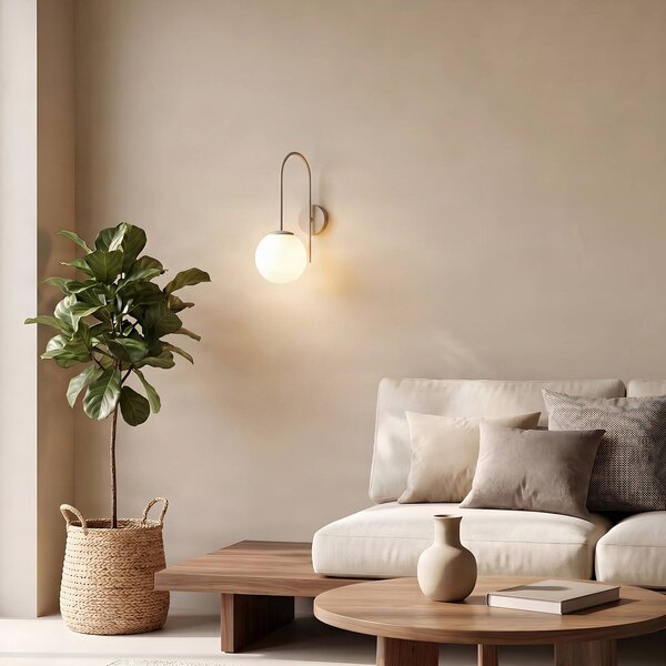 Luminex Nástenné svetlo Cambridge, béžová, výška 34 cm, kov/sklo, E14, Krémová / jantárovo žltá, Obývacia izba / jedáleň, kov, Moderný, Nástenné svietidlo