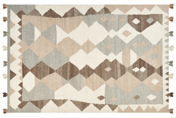 Kelímový koberec viacfarebný vlna a bavlna 200 x 300 cm ručne tkaný boho patchwork vzor so strapcami