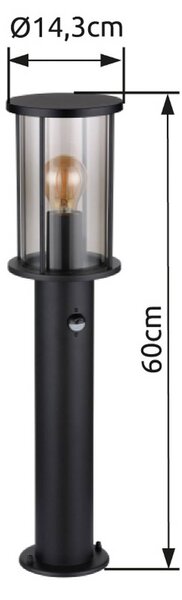 Chodníkové svetlo Gracey, čierne, so senzorom, 60 cm, IP54, E27, Čierna, kov, Osvetlenie príjazdovej cesty