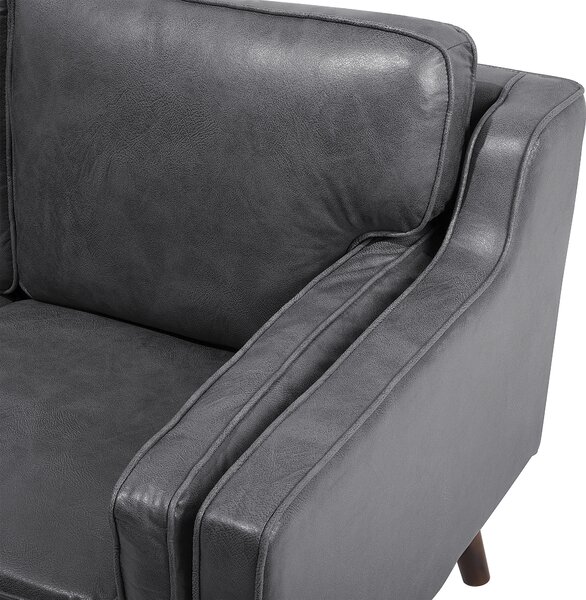 3-miestna pohovka sivá umelá koža drevené dubové nohy retro vintage glamour štýl obývacia izba