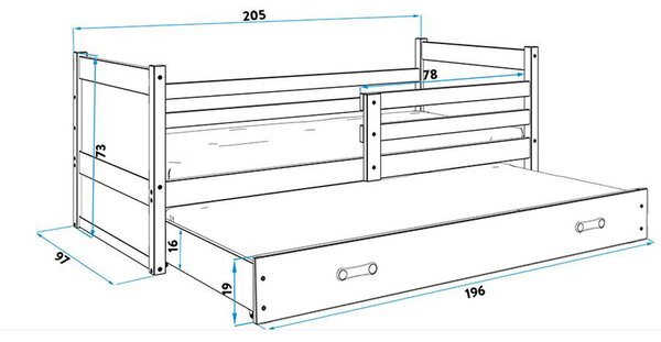 Detská posteľ s výsuvnou posteľou RICO 200x90 cm Sivá Borovica
