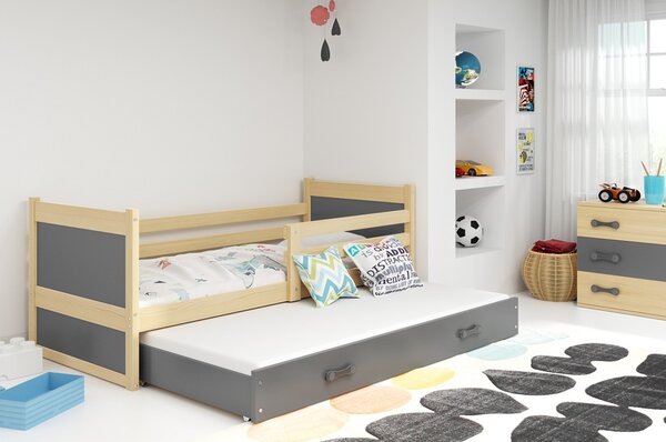 Detská posteľ s výsuvnou posteľou RICO 200x90 cm Sivá Borovica