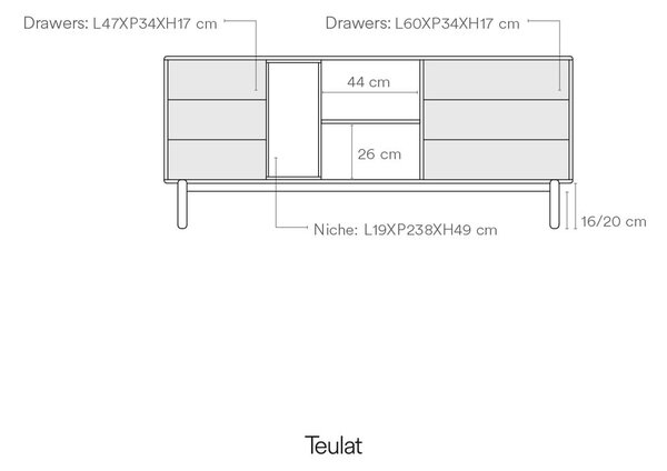 Tmavosivá nízka komoda 180x76 cm Corvo - Teulat