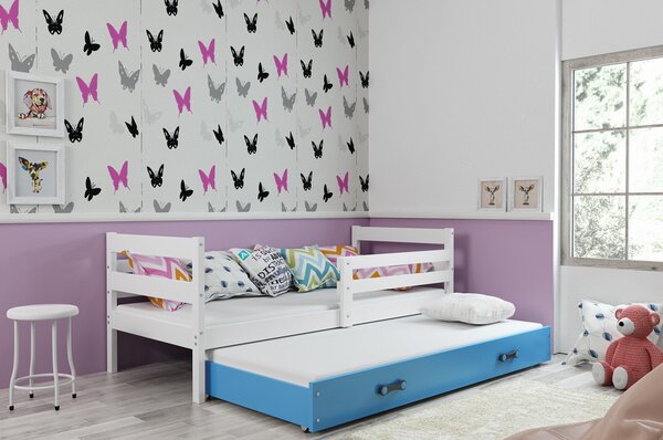 Detská posteľ s výsuvnou posteľou ERYK 200x90 cm Modrá Biela