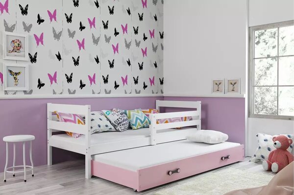 Detská posteľ s výsuvnou posteľou ERYK 200x90 cm Biela Ružová