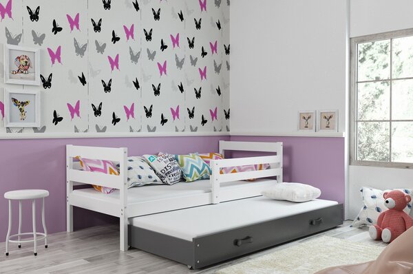 Detská posteľ s výsuvnou posteľou ERYK 200x90 cm Sivá Biela