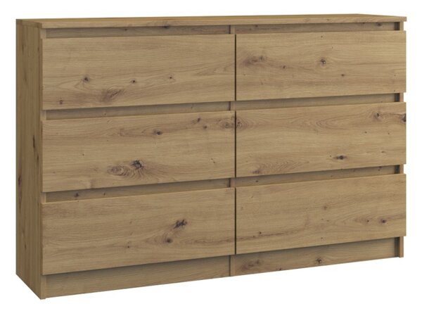 Komoda 6 zásuviek Malva 120 cm dub artisan