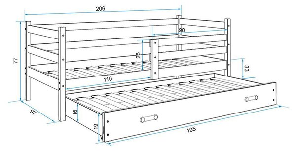 Detská posteľ s výsuvnou posteľou ERYK 200x90 cm Sivá Sivá