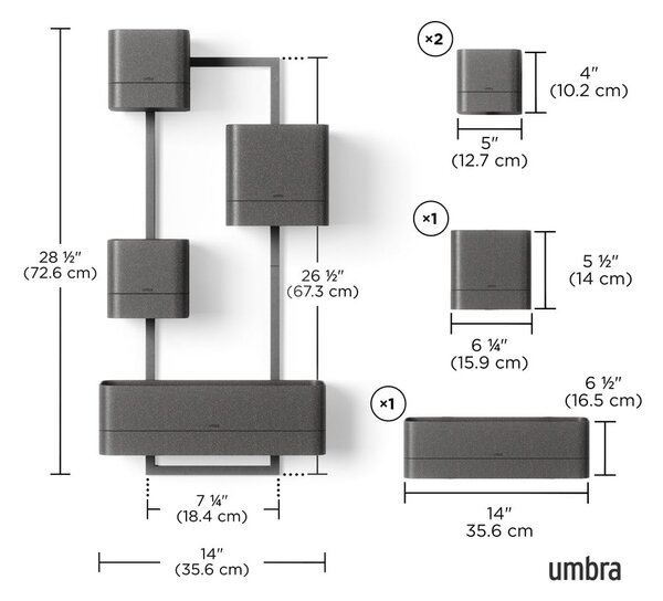 Závesné plastové kvetináče na bylinky v súprave 4 ks Cubiko – Umbra