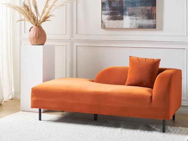 Leňoška oranžová zamatová 2-miestna pravostranná retro minimalistický štýl obývacia izba
