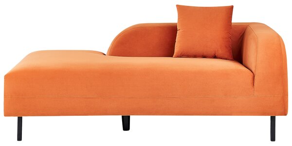 Leňoška oranžová zamatová 2-miestna pravostranná retro minimalistický štýl obývacia izba