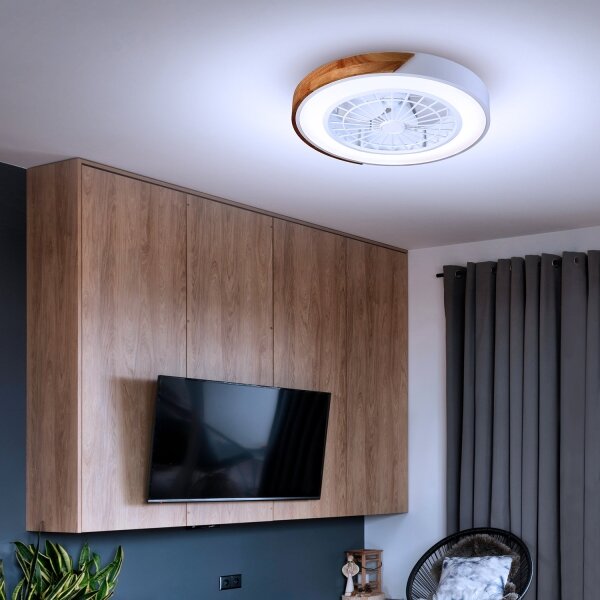 Brilagi-LED Stmievateľné svietidlo s ventilátorom LED/30W/230V 3000-6500K biela/dub + DO