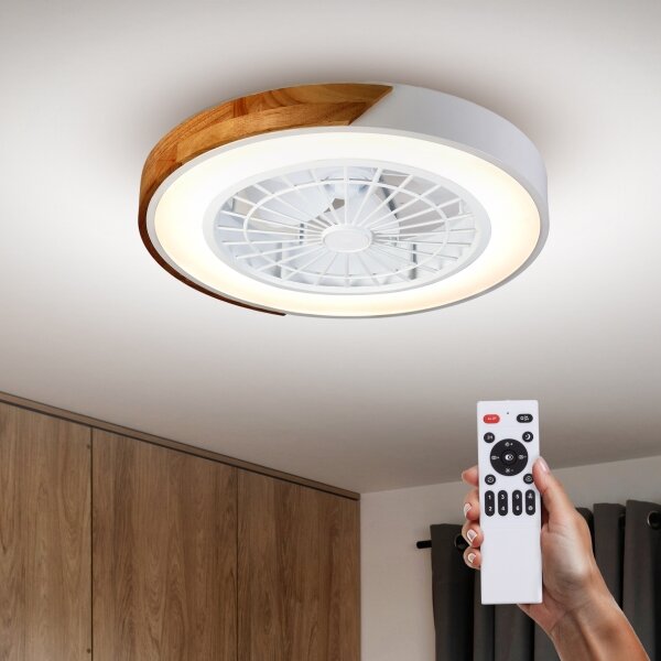 Brilagi-LED Stmievateľné svietidlo s ventilátorom LED/30W/230V 3000-6500K biela/dub + DO
