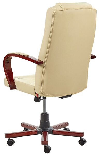 Masážne kreslo béžová koža otočné s kolieskami ergonomické nastaviteľná výška moderný štýl kancelária