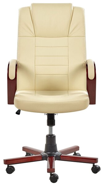 Masážne kreslo béžová koža otočné s kolieskami ergonomické nastaviteľná výška moderný štýl kancelária