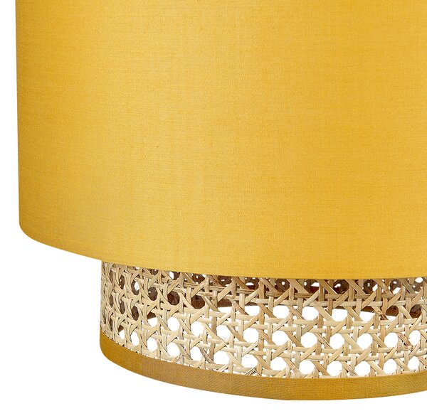 Závesná lampa prírodná ratanová žlté látkové tienidlo boho dizajn závesné svietidlo