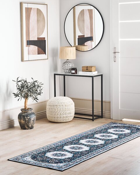 Koberec behúň modrý polyester 80 x 240 cm orientálny vzor protišmykový vintage moderný štýl predsieň