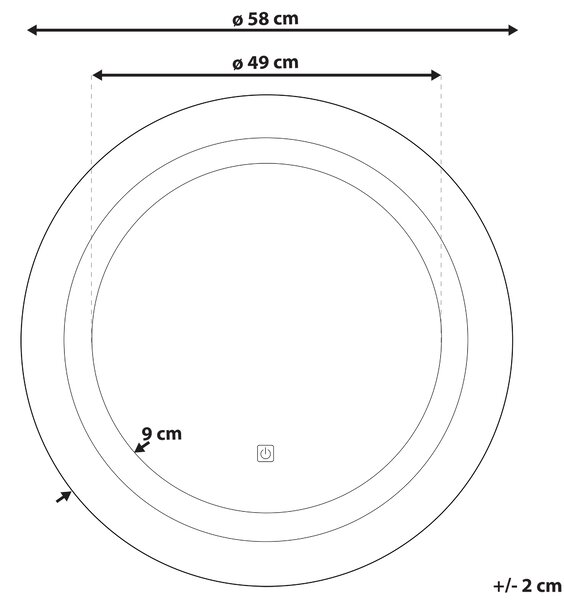 Nástenné zrkadlo strieborné syntetický materiál sklo ø 58 cm okrúhle s LED osvetlením moderný štýl kúpeľňa spálňa