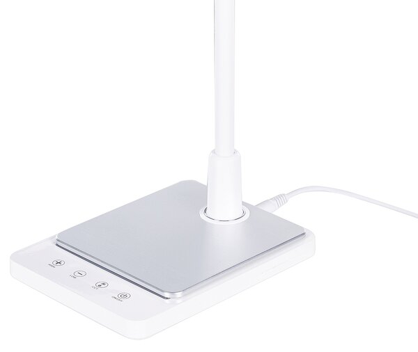 LED stolová lampa biela syntetický materiál kancelárska lampa s nastaviteľným ramenom a stmievačom