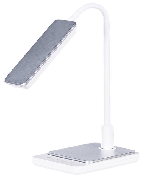 LED stolová lampa biela syntetický materiál kancelárska lampa s nastaviteľným ramenom a stmievačom