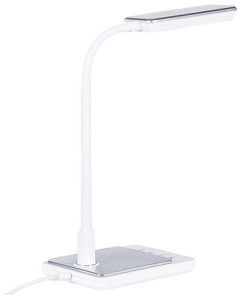 LED stolová lampa biela syntetický materiál kancelárska lampa s nastaviteľným ramenom a stmievačom