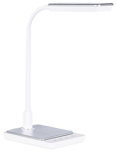 LED stolová lampa biela syntetický materiál kancelárska lampa s nastaviteľným ramenom a stmievačom