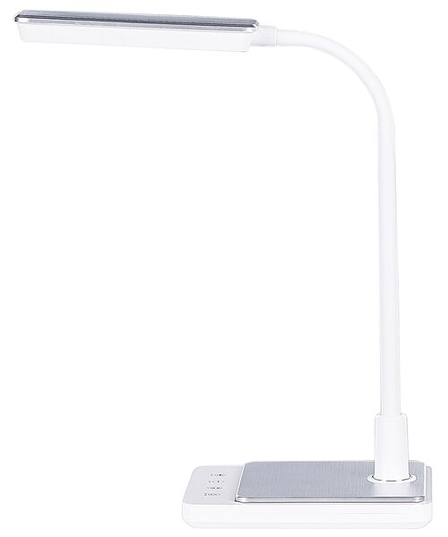 LED stolová lampa biela syntetický materiál kancelárska lampa s nastaviteľným ramenom a stmievačom