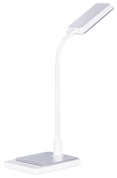 LED stolová lampa biela syntetický materiál kancelárska lampa s nastaviteľným ramenom a stmievačom
