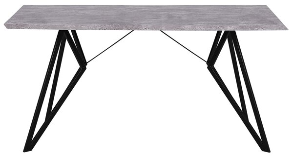 Jedálenský stôl sivý betónový efekt MDF čierne kovové nohy obdĺžnikový 160 x 90 cm kuchyňa jedáleň v industriálnom štýle