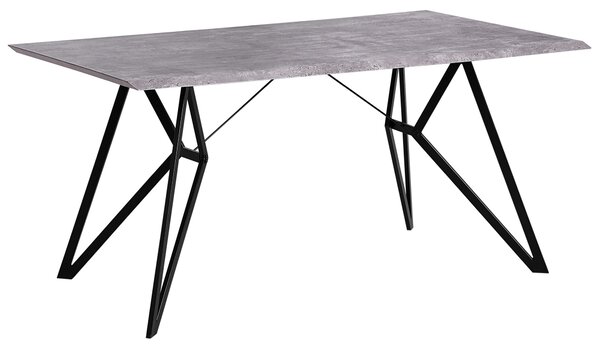 Jedálenský stôl sivý betónový efekt MDF čierne kovové nohy obdĺžnikový 160 x 90 cm kuchyňa jedáleň v industriálnom štýle