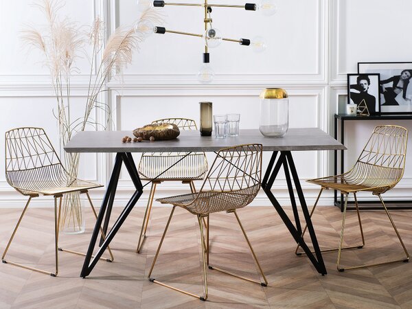 Jedálenský stôl sivý betónový efekt MDF čierne kovové nohy obdĺžnikový 160 x 90 cm kuchyňa jedáleň v industriálnom štýle