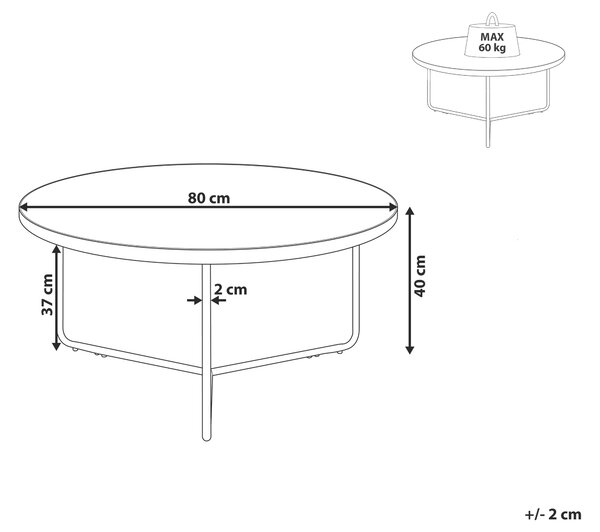 Konferenčný stolík sivá a čierna betónový efekt MDF 80 x 80 x 40 cm okrúhly kovový rám moderný priemyselný štýl