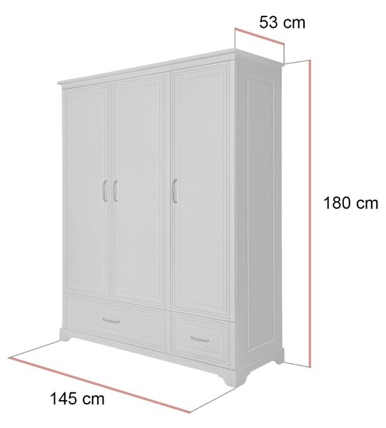 TROJDVEROVÁ ŠATNÍKOVÁ SKRIŇA TOSCANA BIELA DO DETSKEJ IZBY 145 cm