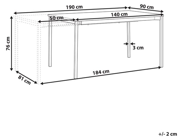 Rozkladací jedálenský stôl čierny MDF 140/190 x 90 cm moderný industriálny dizajn