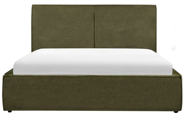 Posteľ s úložným priestorom tmavozelená buklé čalúnenie 160 x 200 cm lamelový rošt moderný štýl spálňa