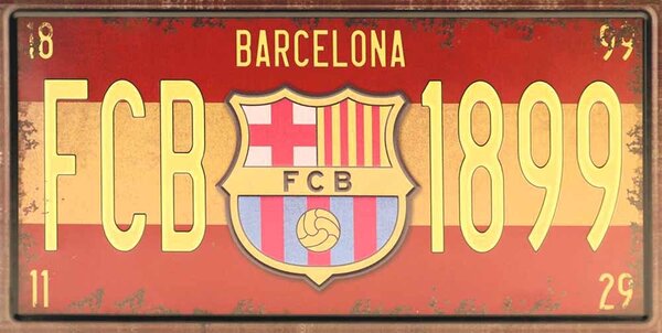 Plechová ceduľa FC Barcelona - ceduľa 30,5cm x 15,5cm Plechová tabuľa