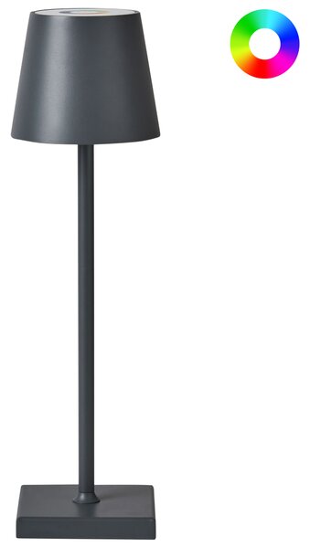 Stolná lampa tmavosivá železo hliník s dotykovým vypínačom nabíjanie cez USB kábel bezdrôtová moderný štýl interiér exteriér