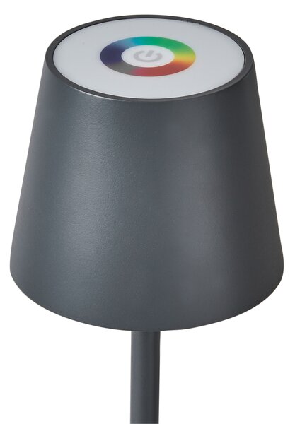 Stolná lampa tmavosivá železo hliník s dotykovým vypínačom nabíjanie cez USB kábel bezdrôtová moderný štýl interiér exteriér